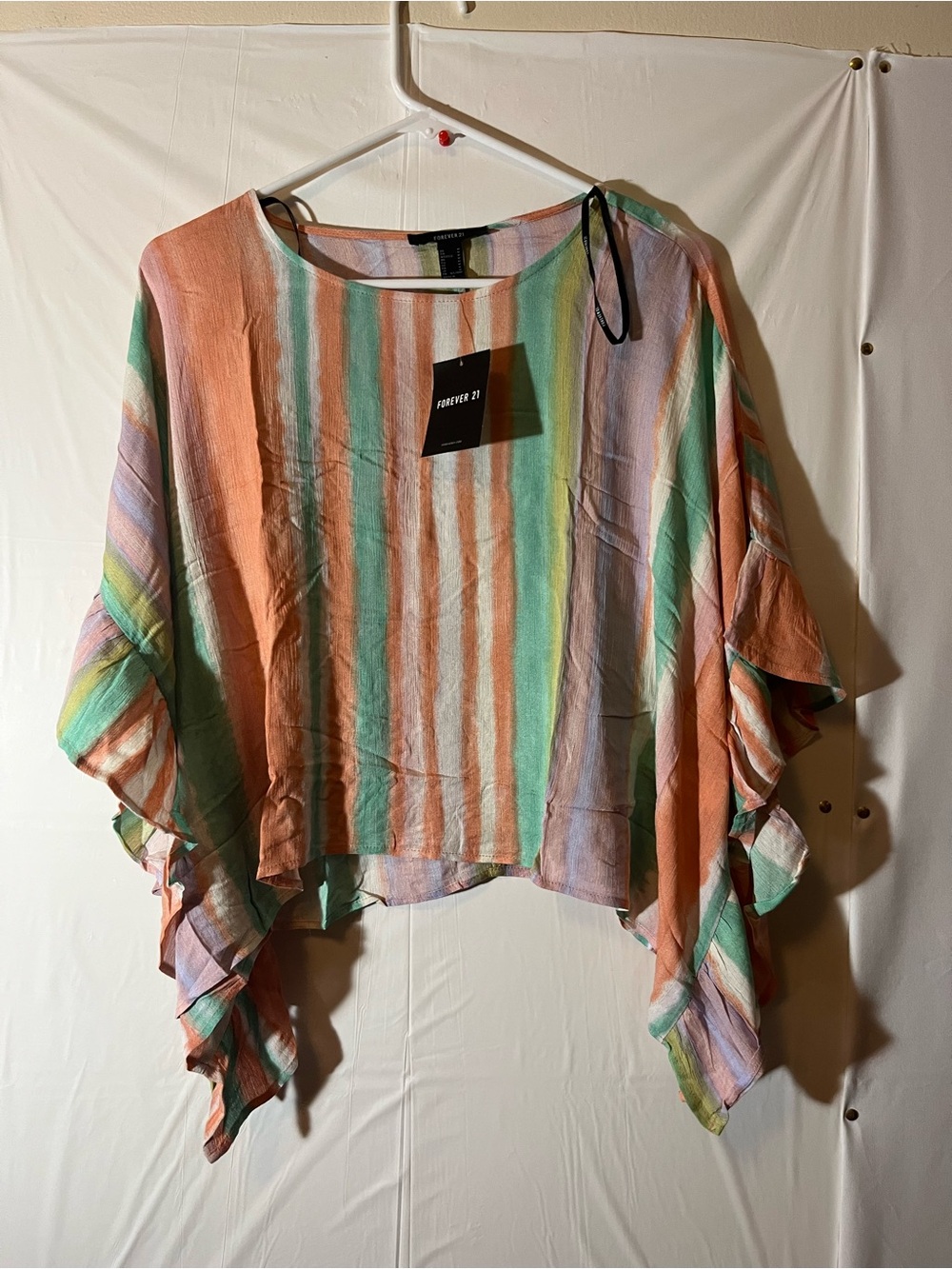 Forever 21 Pastel Striped Flutter Tunic in Peach, Mint & Lavender